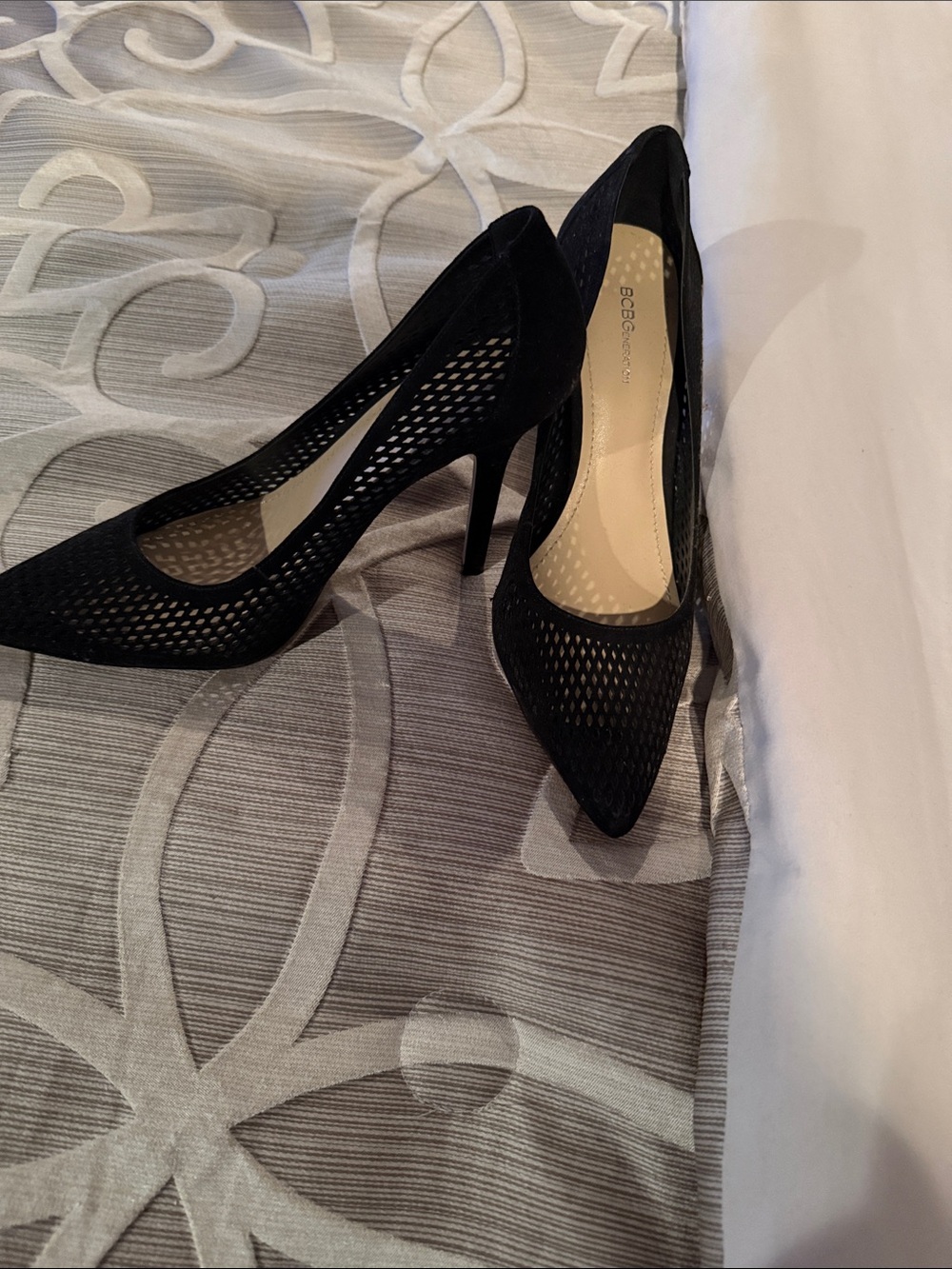 BCBGMaxAzria Black Mesh Pointed-Toe Stiletto Pumps